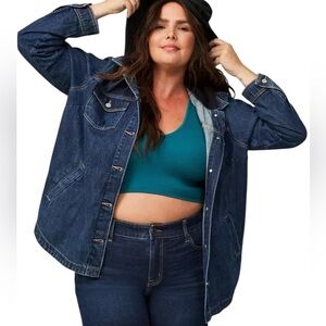 Torrid Plus Size Black Hooded Blue Denim Shacket | Size 3